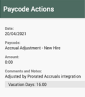 Example paycode for prorated accruals length of service