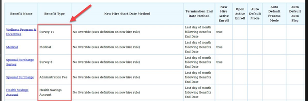 Example PlanSource Benefit Types